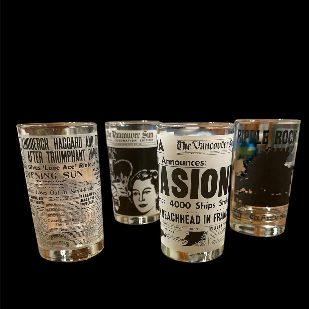 Vintage Newspaper Print Shot Glasses Set